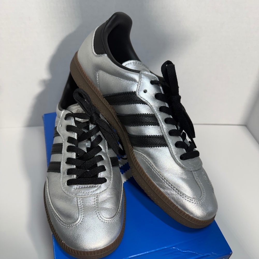 Womens Adidas Samba OG 'Silver Metallic Black Gum